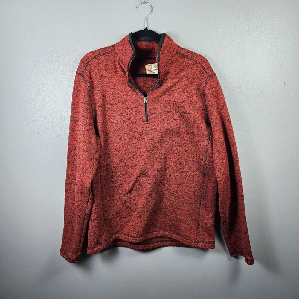 Ruff Hewn 1/4 Zip Mens‎ Medium Marled Red Fleece Pullover Sweater